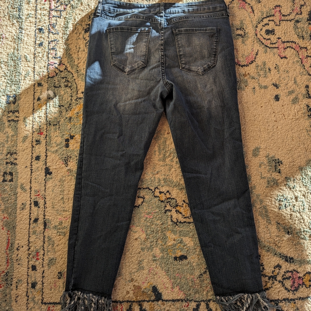 William Rast Dark Blue Cropped Jeans with Fringe - Picture 3 of 7